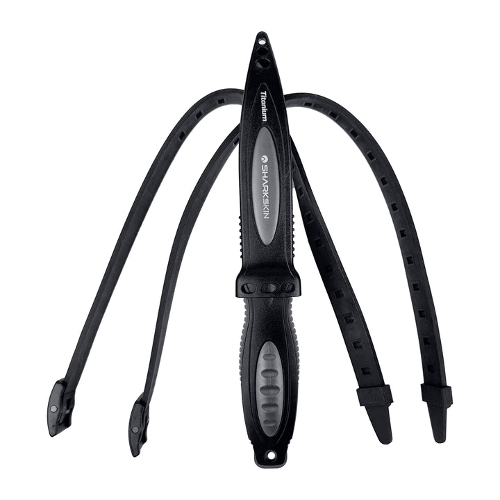 SHARKSKIN TITANIUM KNIFE LARGE WITH PRESS QUICK RELEASE LOCK SHEATH & LEG STRAPS