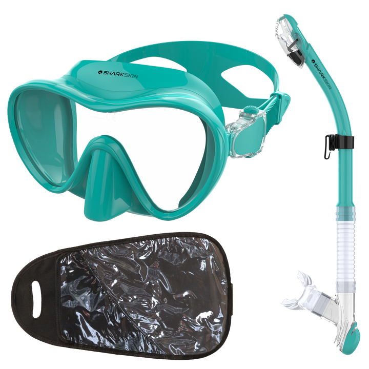 SHARKSKIN ADULT MASK & COMFORT DRY SNORKEL SET WITH MESH BAG