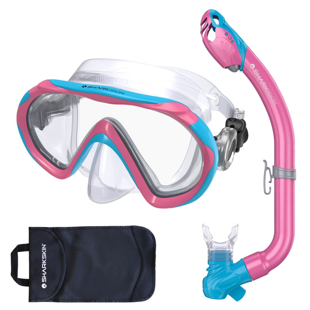 SHARKSKIN JUNIOR MASK & DRY SNORKEL SET WITH MESH BAG