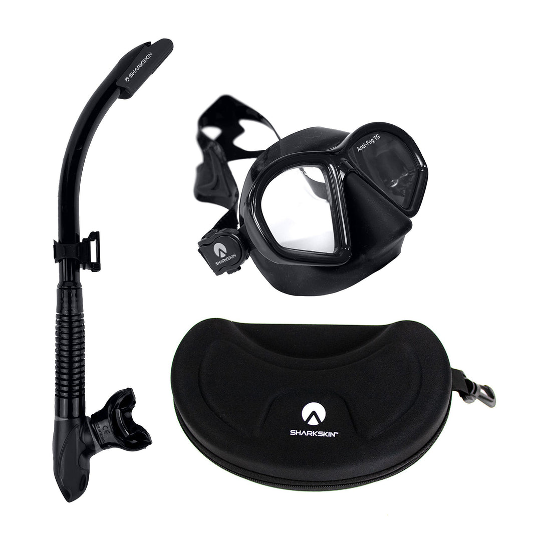 SHARKSKIN SEACLEAR MASK WITH UV ANTI FOG COATING & SHARKSKIN EASYCLEAR SPLASH GUARD SNORKEL WITH FREE ANTI-FOG