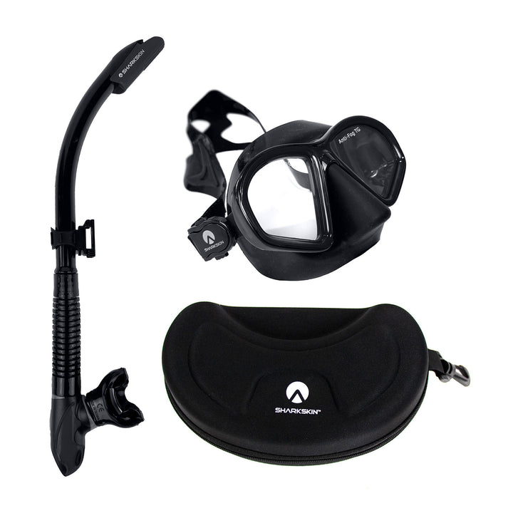 SHARKSKIN SEACLEAR MASK WITH UV ANTI FOG COATING & SHARKSKIN EASYCLEAR SPLASH GUARD SNORKEL WITH FREE ANTI-FOG